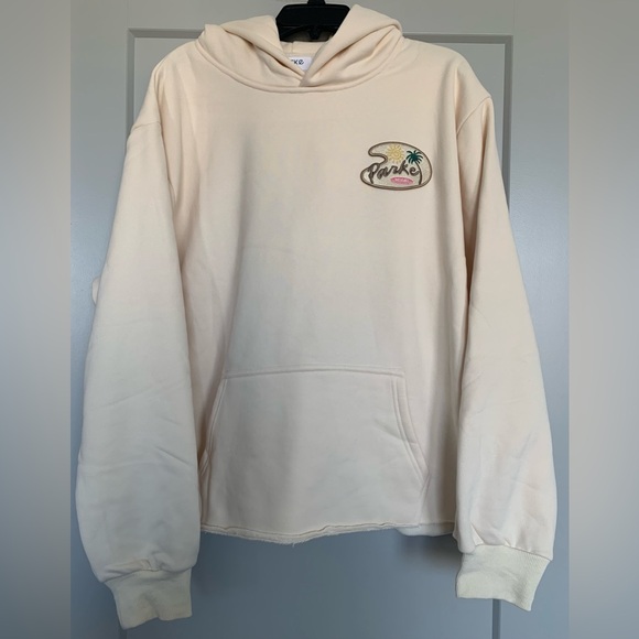 PARKE Bayside Miami Hoodie L/XL Cream Coastal Raw Hem Sweatshirt - Picture 2 of 11